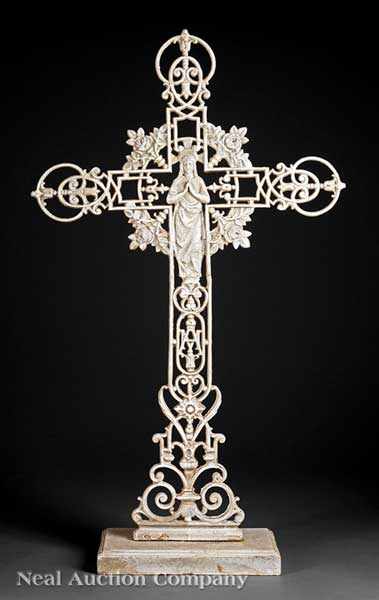 Appraisal: A French Cast Iron Crucifix dedicated to St Anne de