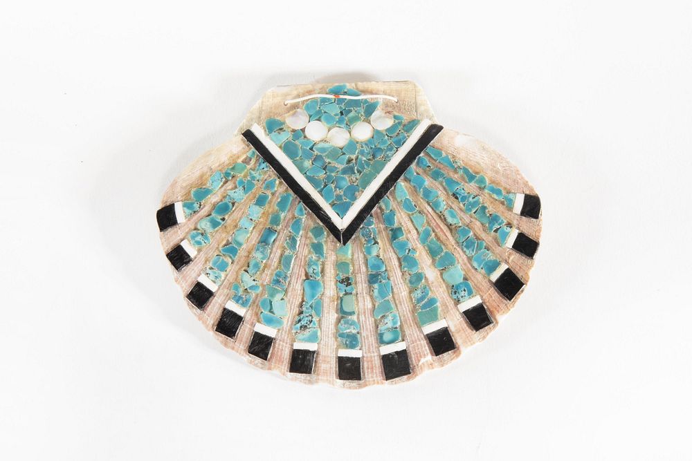 Appraisal: A Santo Domingo Turquoise and Stone Inlay Shell Medallion ca