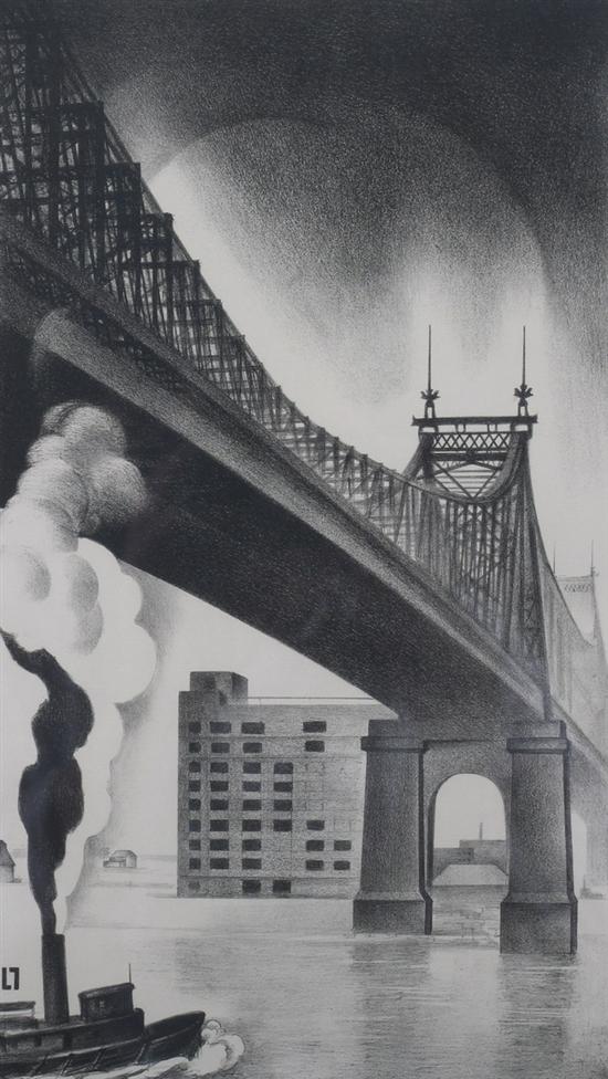 Appraisal: LOUIS LOZOWICK Russian American - QUEENSBORO BRIDGE signed and dated