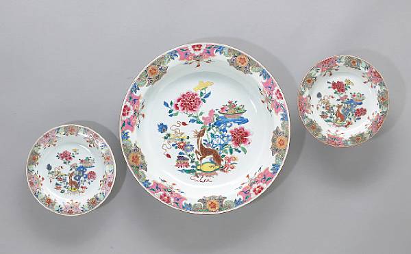 Appraisal: A well-painted export porcelain deep charger and two soup plates