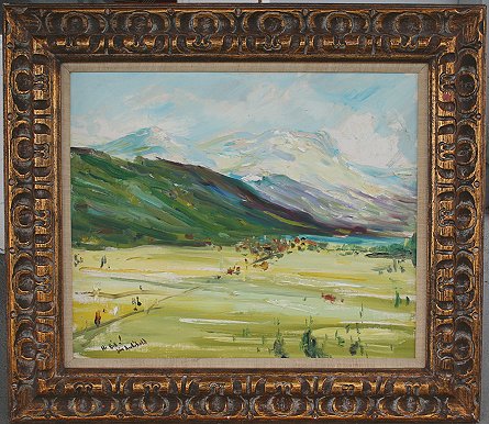 Appraisal: ARCHIBALD Jim American th C Mountain Valley Landscape OIL CB