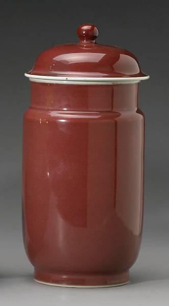 Appraisal: A langyao glazed porcelain covered jar Of cylindrical form with