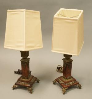 Appraisal: Pr Antique Wood Square Column Table Boudoir Lamps Pr Antique