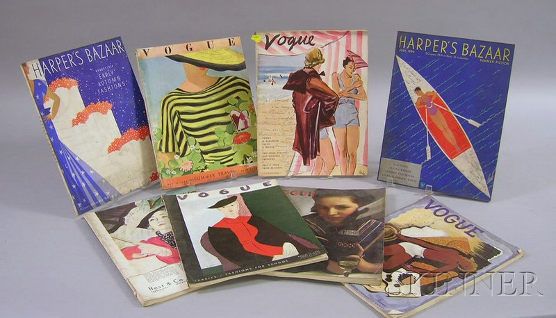 Appraisal: Eight Vintage Fashion Magazines including six issues of Vogue and