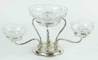 Appraisal: Gorham sterling silver weighted modernist epergne having three receptors and