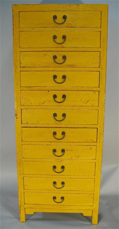 Appraisal: CHINESE YELLOW PAINTED TALL CHEST th century rectangular top over