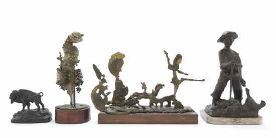 Appraisal: Five American Bronze Sculptures comprising two untitled abstracts each raised