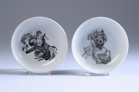 Appraisal: PAIR CHINESE GRISAILLE AND WHITE PORCELAIN SAUCERS Guangxu mark and