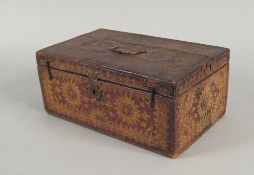 Appraisal: French gold tooled brown leather lock box ca with a