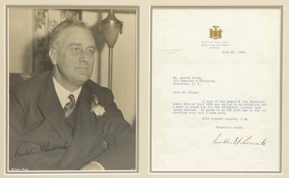 Appraisal: Don Stone Photo of Franklin D Roosevelt Sgn Letter ''Stone