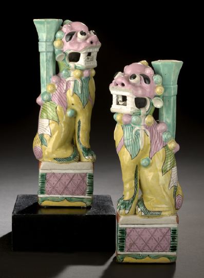 Appraisal: Pair of Chinese Export Porcelain Foo-Dog Joss Stick Holders Guangxu