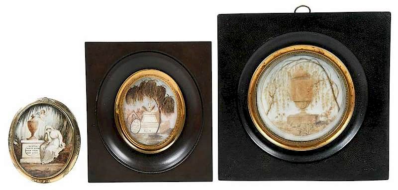 Appraisal: Three Framed Memento Mori Miniatures th th century decorated with