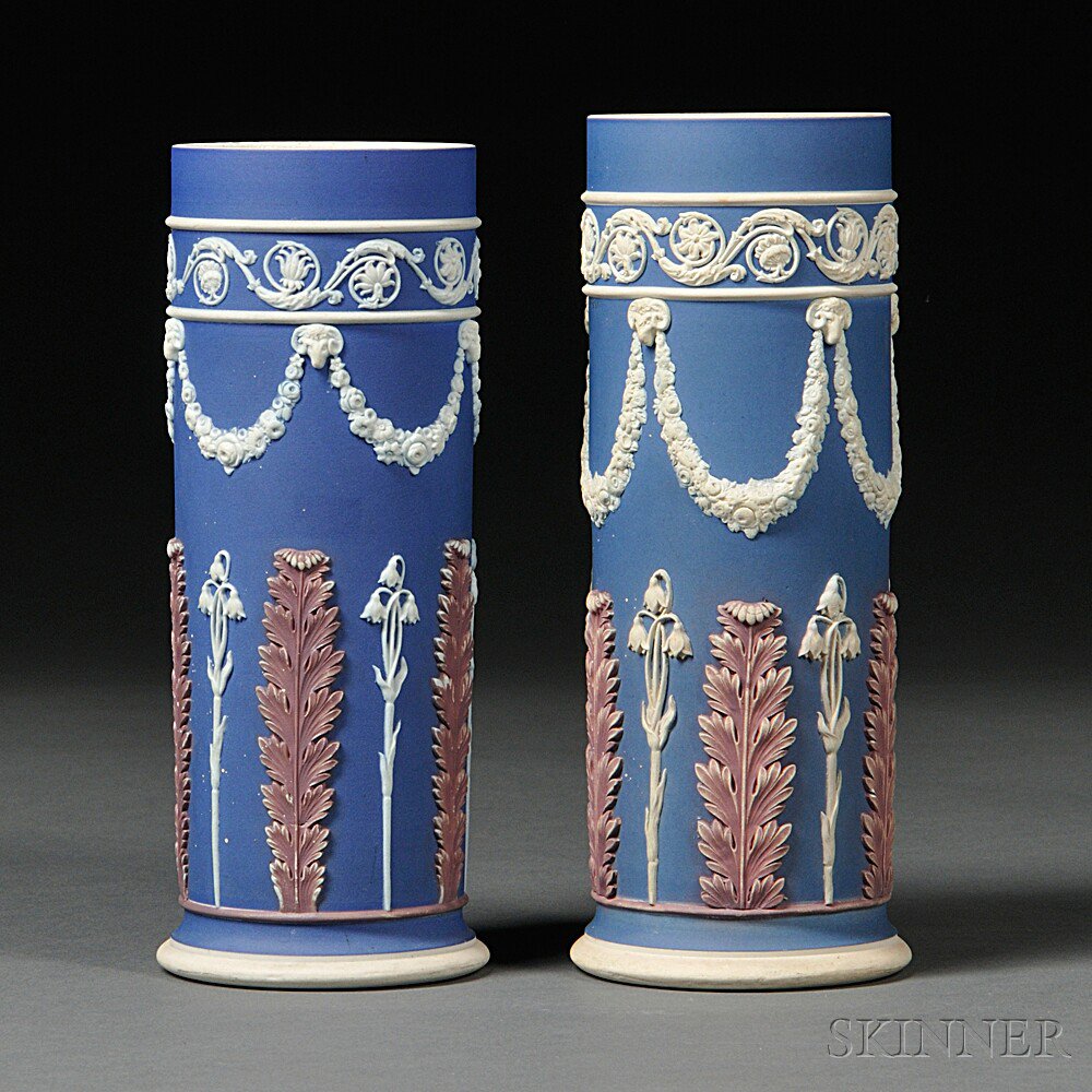 Appraisal: Pair of Wedgwood Three-color Jasper Dip Spill Vases England th