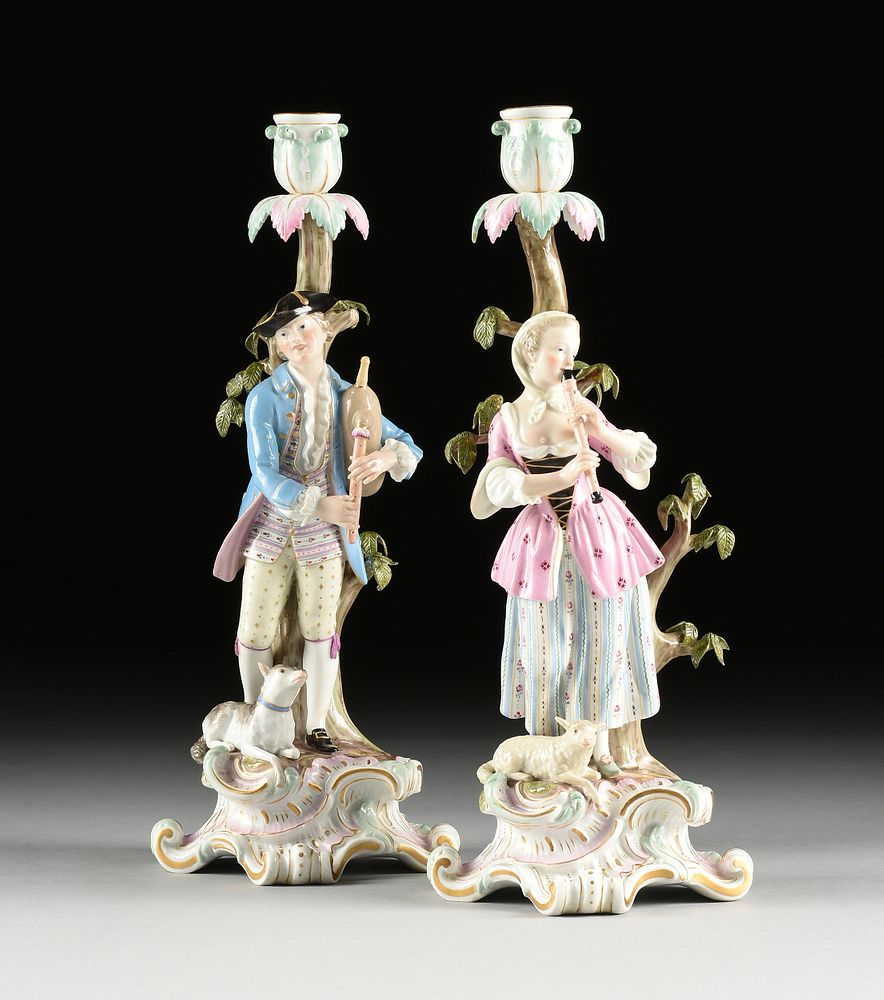 Appraisal: A PAIR OF MEISSEN MUSICIAN FIGURAL CANDLESTICKS MARKED LATE TH