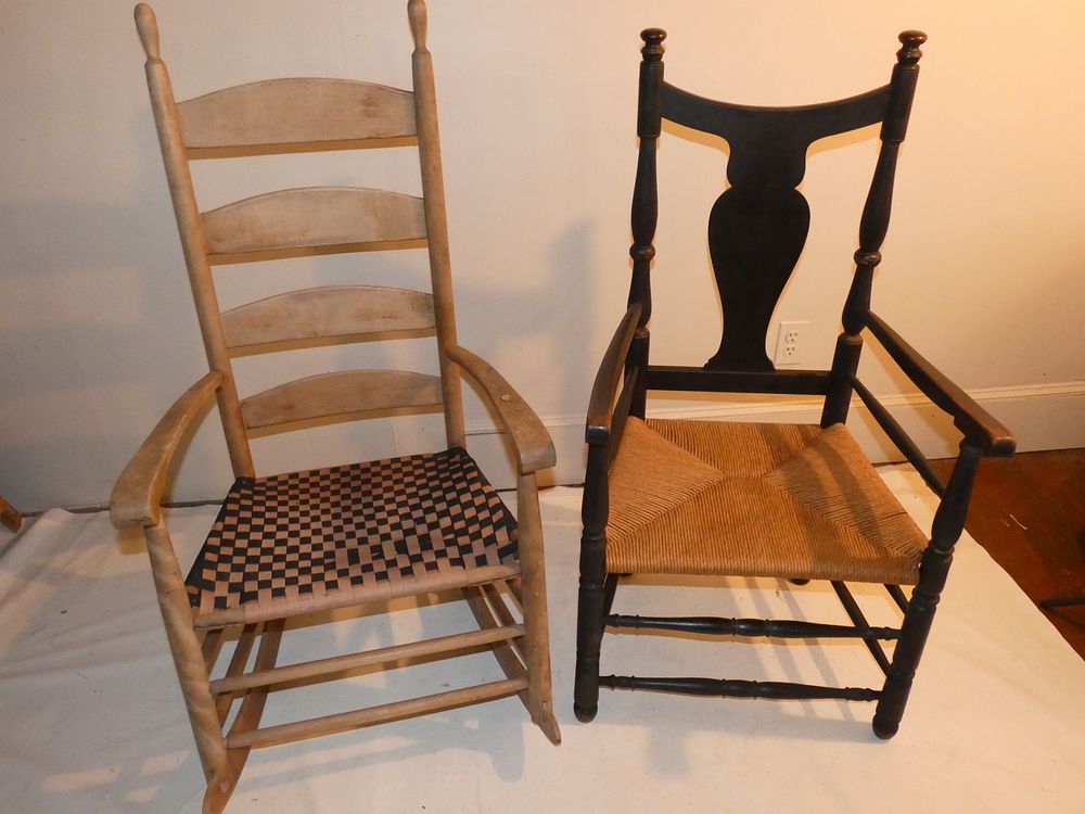 Appraisal: SHAKER CHAIR PERIOD ARMCHAIR chairs unfinished ladderback armchair attr Shaker