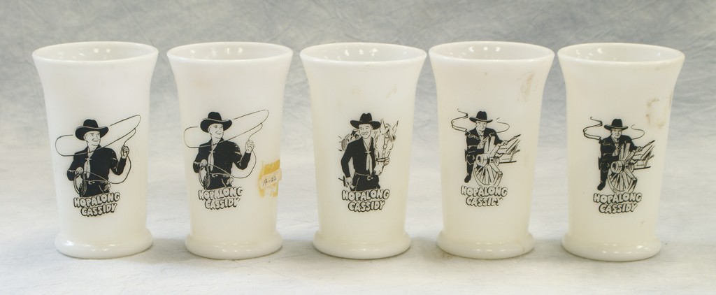 Appraisal: Hopalong Cassidy milk glass milk glasses breakfast lunch dinner tall