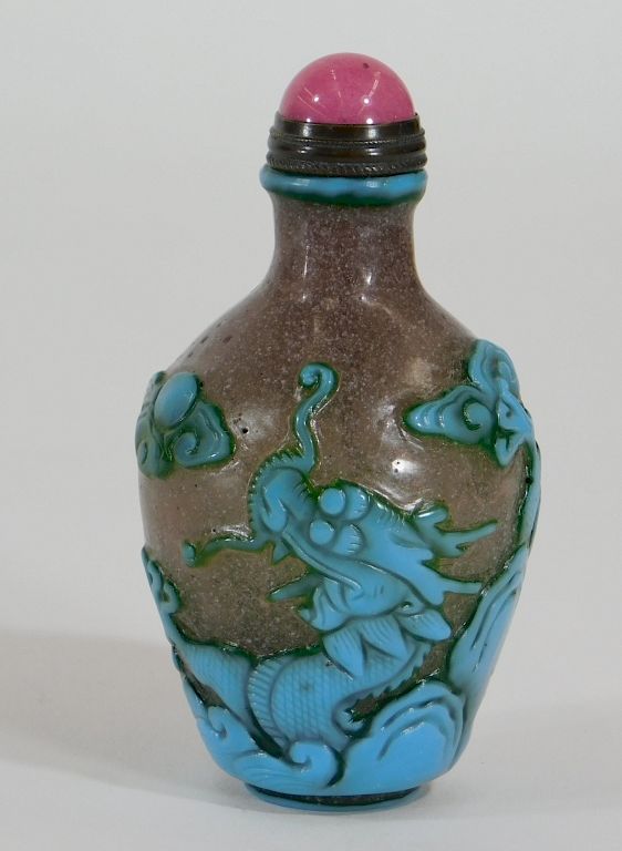 Appraisal: Chinese Snowflake Peking Glass Dragon Snuff Bottle China th Century