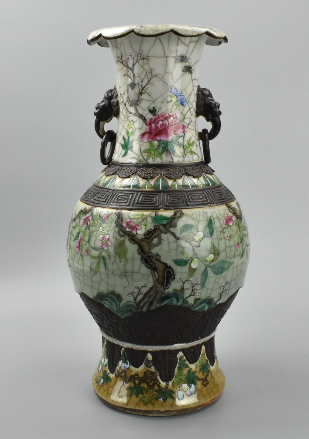 Appraisal: LARGE CHINESE LOBED FAMILLE ROSE GE VASE TH C A