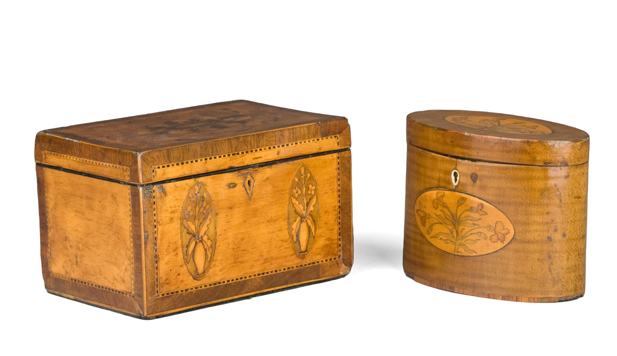 Appraisal: GEORGE III INLAID-SATINWOOD OVAL TEA CADDY LATE EIGHTEENTH CENTURY Inlaid