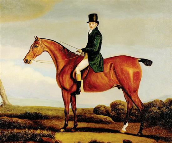 Appraisal: British school th century HORSE AND RIDER oil on canvas