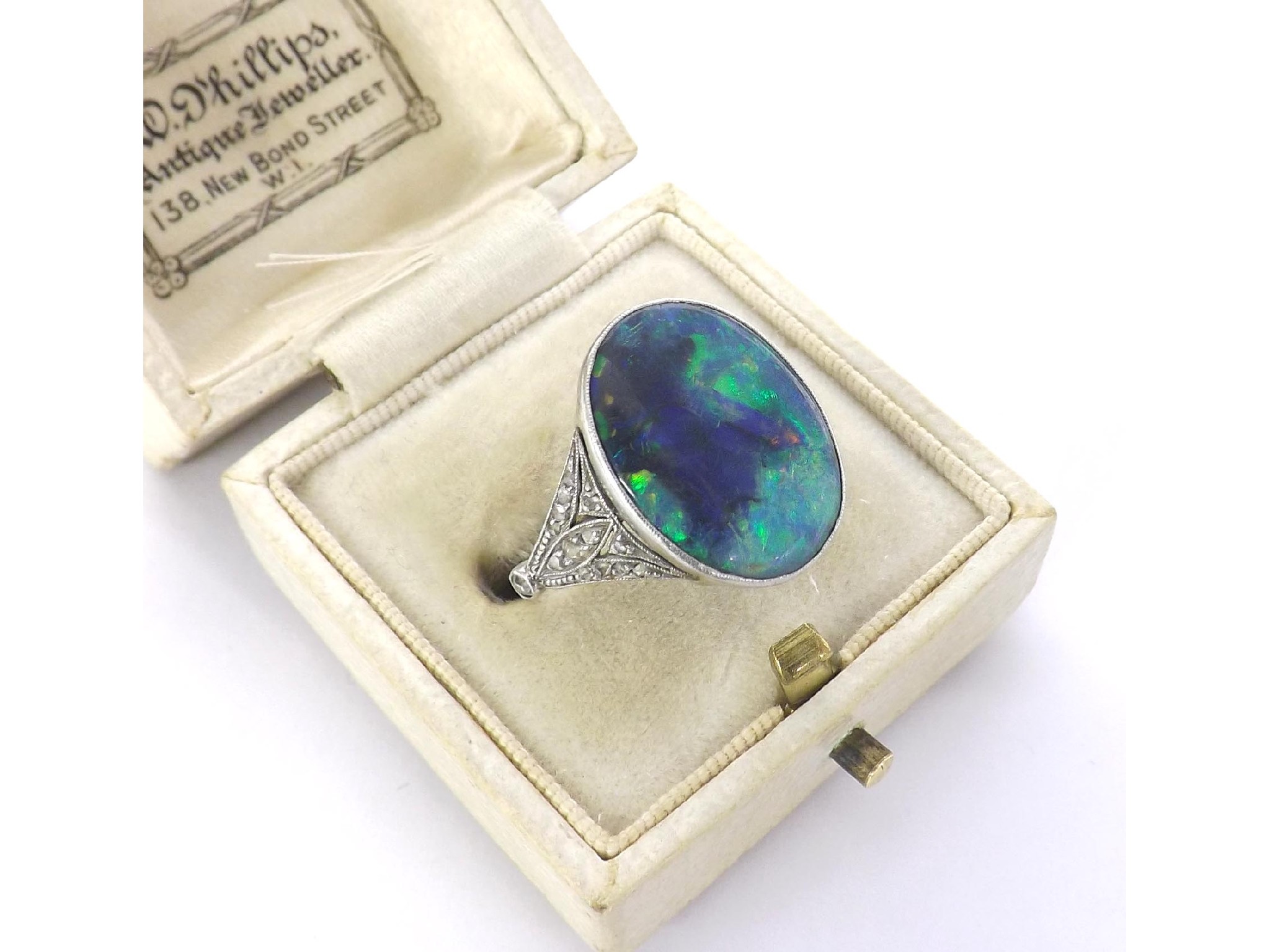 Appraisal: Rare Art Deco solid black opal and diamond set platinum