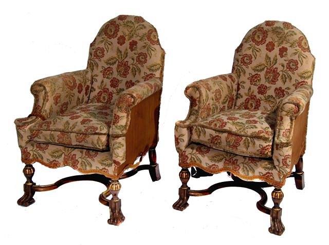 Appraisal: A PAIR OF HOWARD SONS WILLIAM MARY STYLE UPHOLSTERED ARMCHAIRS