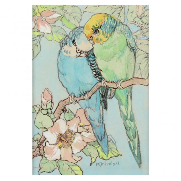 Appraisal: KATHLEEN IRENE NIXON BRITISH - TWO BUDGIES Watercolor and gouache