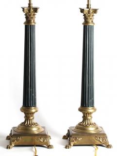 Appraisal: Pair Of Molded Bronze Empire Column Lamps th century the