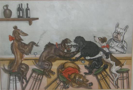 Appraisal: Two French prints of personified dogs seated at a bar