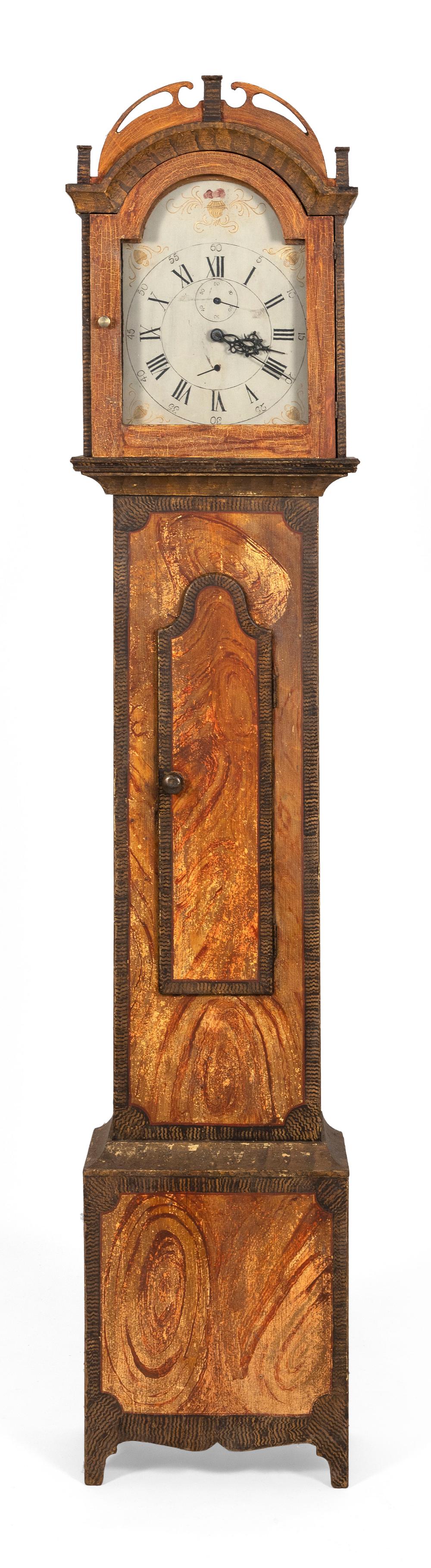 Appraisal: GRAIN-PAINTED TALL-CASE CLOCK NEW ENGLAND FIRST HALF OF THE TH