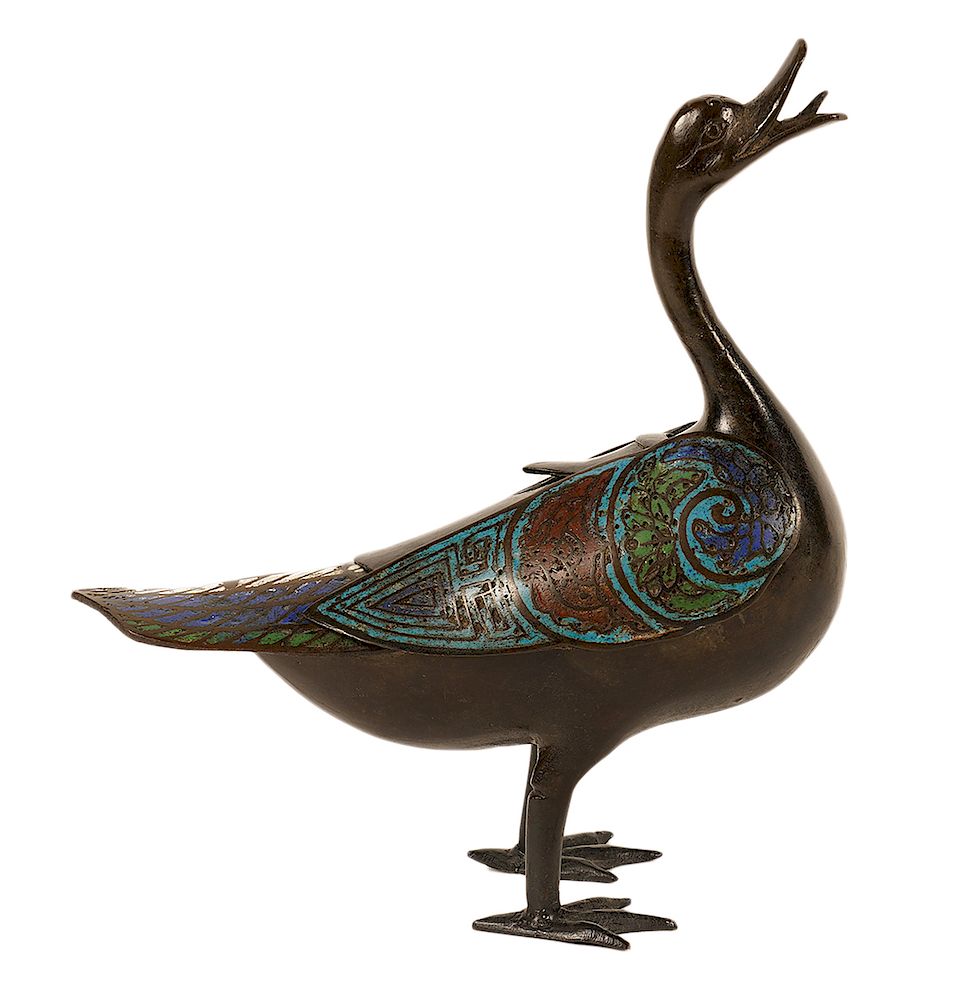 Appraisal: th Ct Chinese Bronze Cloisonne Enamel Duck Censer Possibly th