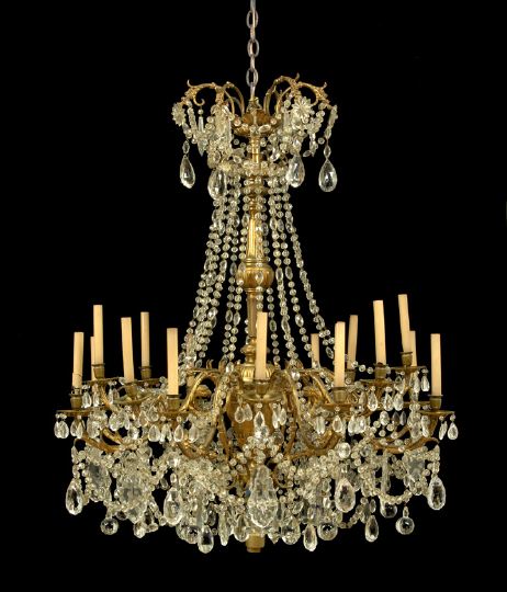 Appraisal: French Gilt-Brass and Cut Glass Sixteen-Light Chandelier first quarter th