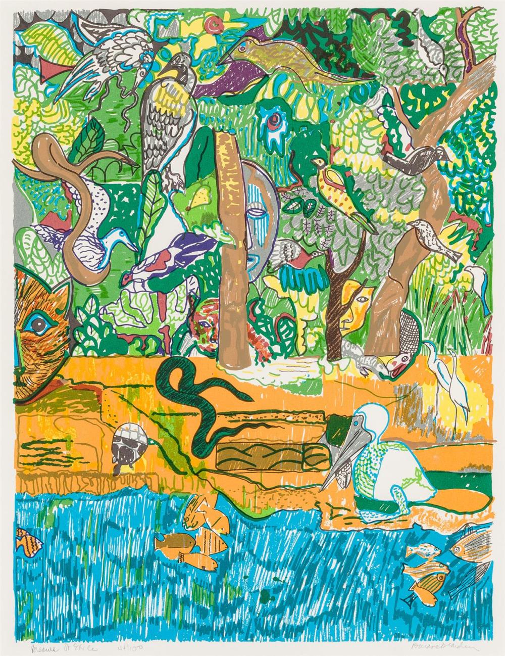 Appraisal: ROMARE BEARDEN American - Dreams of Exile Green Snake color