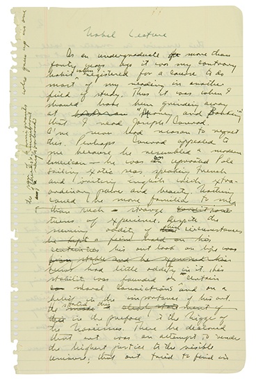 Appraisal: BELLOW SAUL Autograph Manuscript working draft of his Nobel Lecture