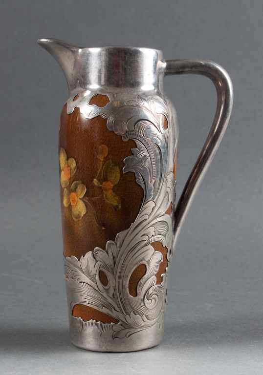 Appraisal: Rookwood standard glazed silver overlaid art pottery pitcher dated dogwood