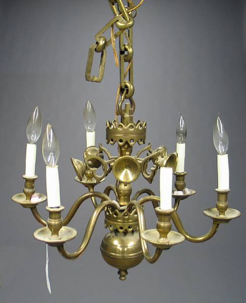 Appraisal: A Dutch Baroque style brass six light chandelier mid th