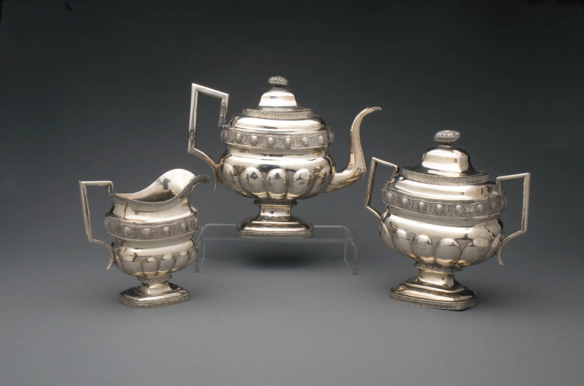 Appraisal: AMERICAN SILVER THREE-PIECE TEA SERVICE JOHN CRAWFORD NEW YORK CIRCA