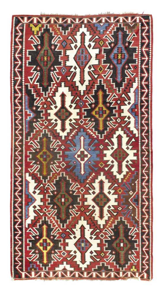 Appraisal: KARABAGH KILIM antique Red ground with eagle motifs in harmonious