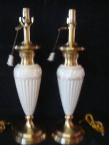 Appraisal: Pair of Porcelain Brass Lamps Possibly Lenox From a Brooklyn