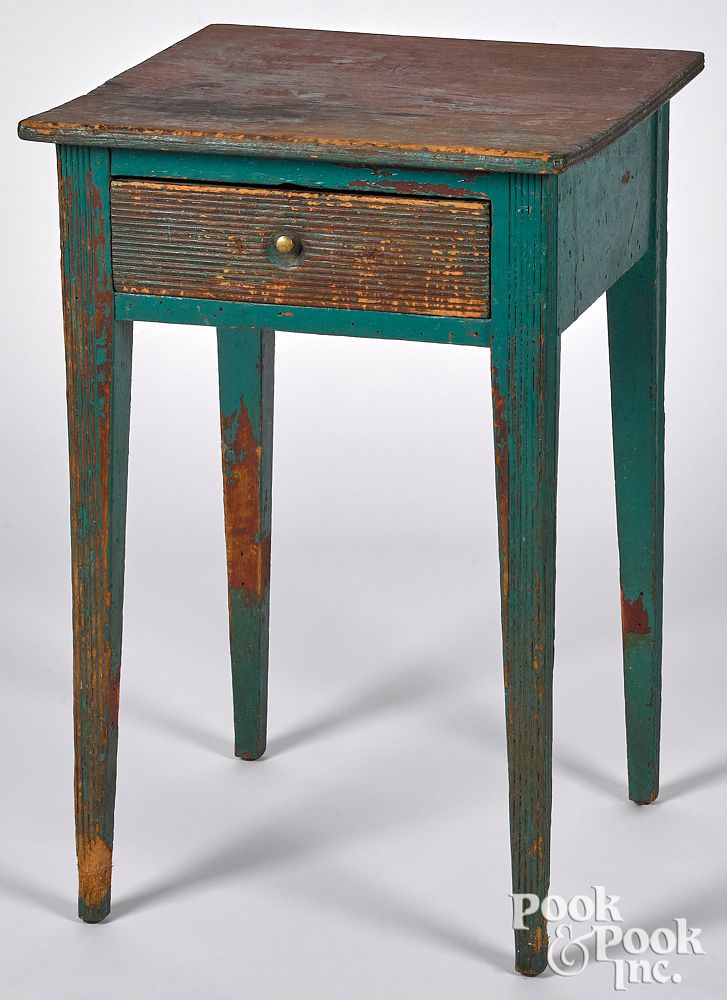 Appraisal: Painted pine one-drawer stand early th c Painted pine one-drawer