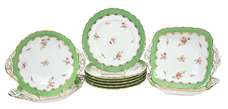 Appraisal: Group of Ten Coalport Green and Gilt Dishes British green