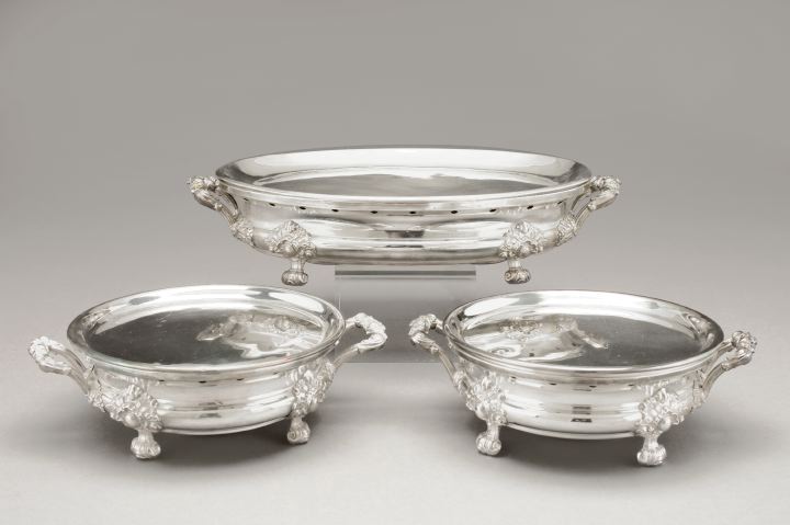 Appraisal: Rare Trio of French Silverplate Chauffe-Plats first quarter th century