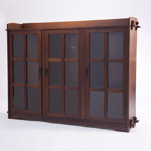 Appraisal: LIFETIME Three-door bookcase with gallery top keyed through-tenons and copper