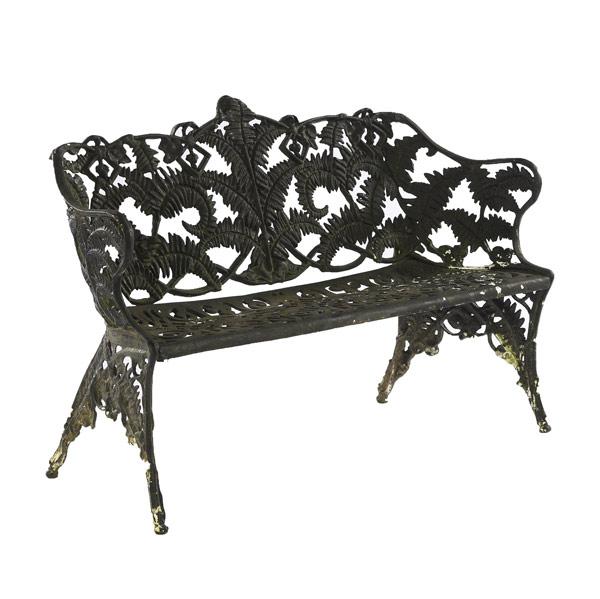 Appraisal: Fern motif wrought iron garden bench in black paint th