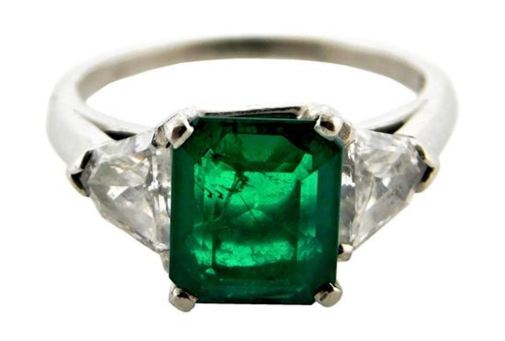 Appraisal: JEWELRY Platinum emerald and diamond ring mounting stamped and tested