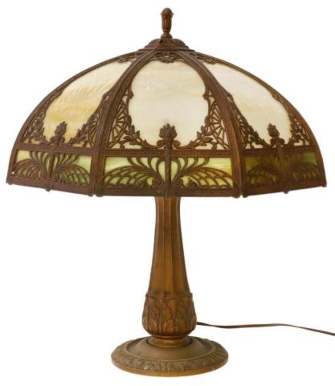 Appraisal: American slag glass table lamp early th c octagonal shade