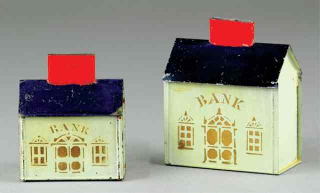 Appraisal: LOT OF TWO HAND PAINTED BUILDING BANKS Both tin and