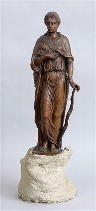 Appraisal: BAROQUE-STYLE CARVED OAK FIGURE OF DIANA The barefoot goddess in