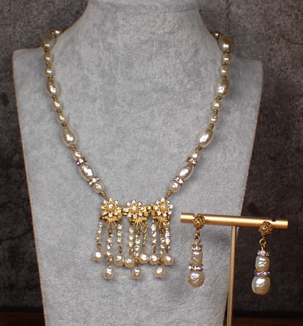 Appraisal: VINTAGE MIRIAM HASKELL COSTUME JEWELRY NECKLACE AND EARRING SET featuring