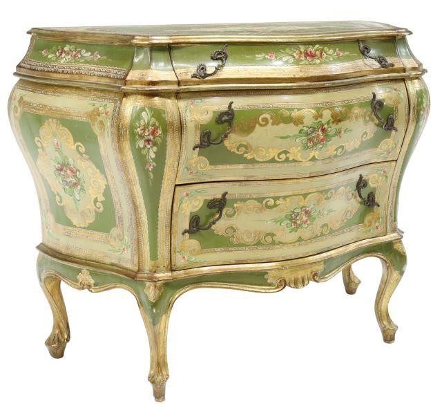 Appraisal: Venetian bombe commode th c parcel gilt and painted case